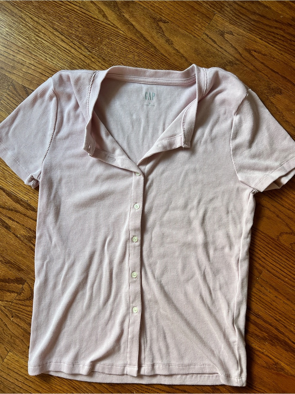 GAP Pale Pink Button-Up Ribbed Top